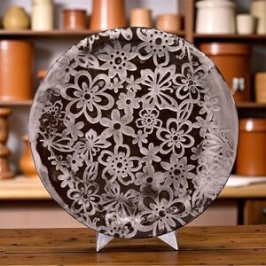 Handmade Floral Studio Pottery Plate - Decorative Ceramic Platter, Signed 13.5”